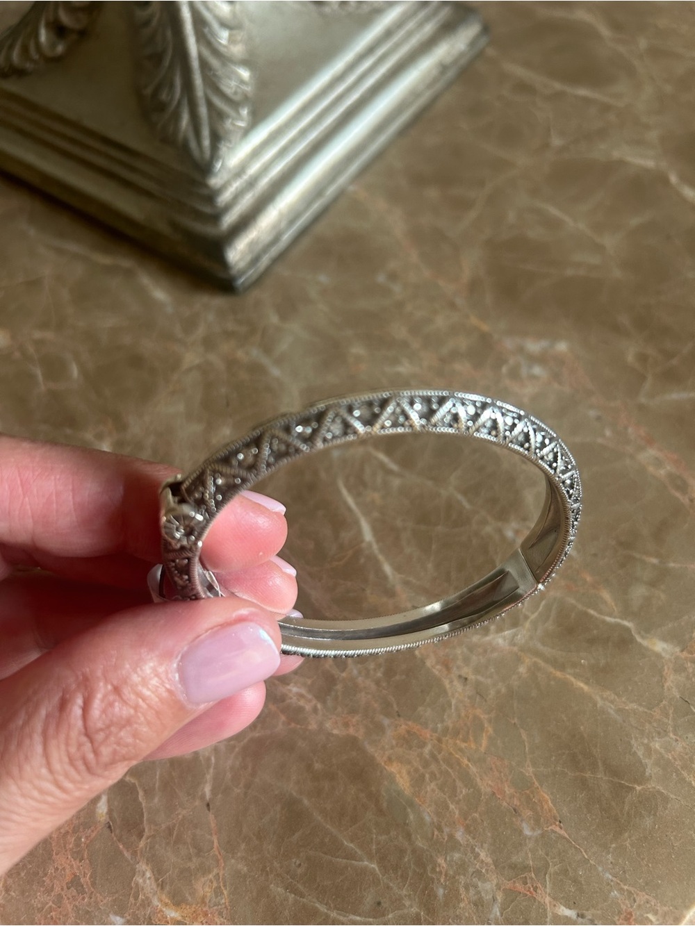 Brighton Silver Filigree Hinged Bangle Bracelet